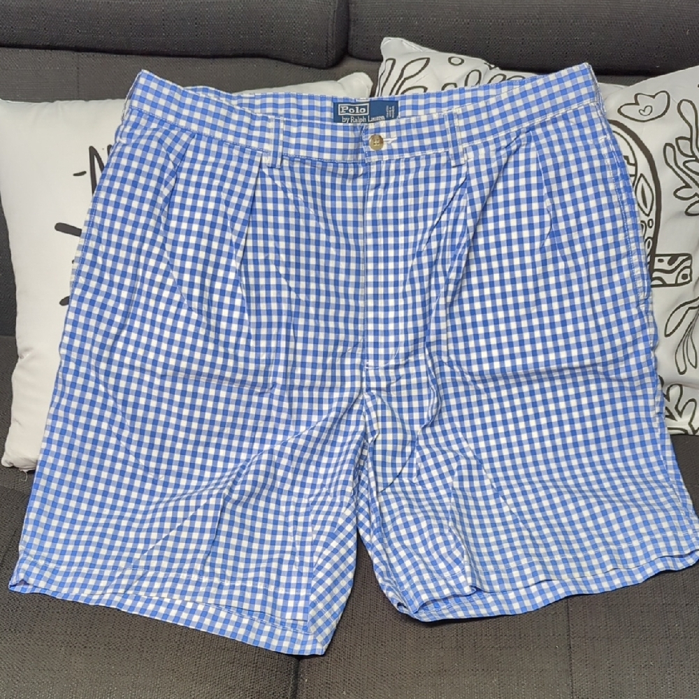 Polo by Ralph Lauren Blue and White Flat Front Shorts